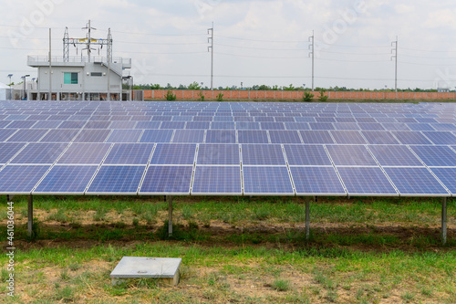 Solar panels are charging outdoors.