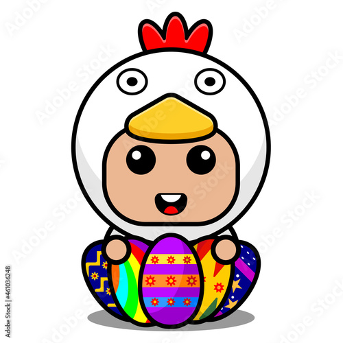 vector illustration of cartoon character mascot costume animal fowl chicken with ester egg