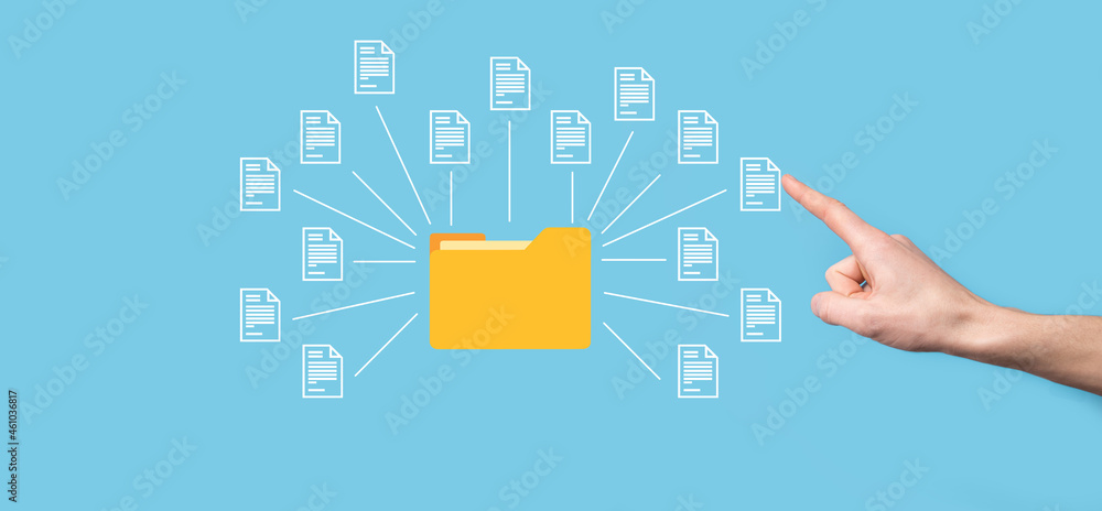 Document Management System DMS .Businessman hold folder and document icon.Software for archiving, searching and managing corporate files and information.Internet Technology Concept.Digital security. Document Management System DMS .Businessman hold folder and document icon.Software for archiving, searching and managing corporate files and information.Internet Technology Concept.Digital security.
