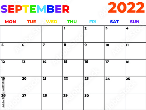 2022 Minimalist Rainbow Calendar, Sunday Start Printable Calendar, Plain calendar, Dated Monthly Planner, Simple Monthly Organizer, Landscape Monthly Planner 2022