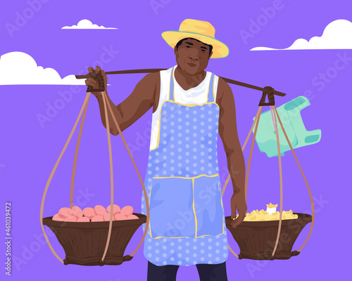 Street food hawker selling local produce