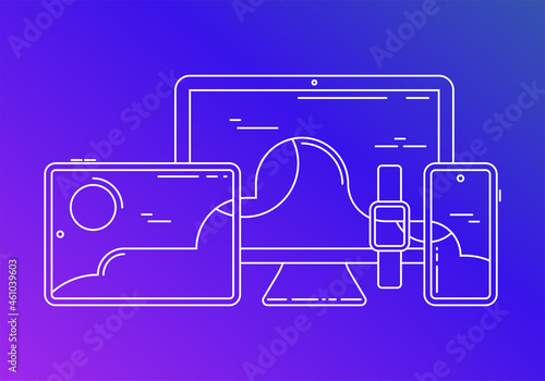 Cross-platform App. Vector Illustration. Cross Platforming Devices United with one Background. Multi Platform.