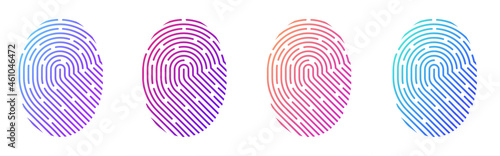 Fingerprints collection. Fingerprint set of different colours gradient on a white background. Vector illustration Eps10 file