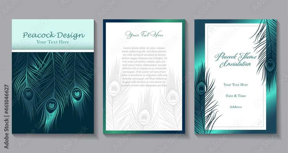 A set of peacock card designs
