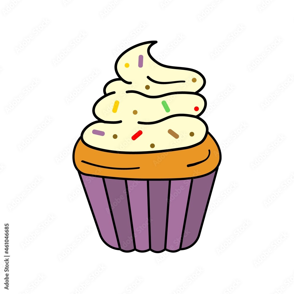 Traditional Halloween baked goods pumpkin cupcake with frosting colorful sugar sprinkles. Trick or treat sweets party favor for kids. Holiday fun concept. Sticker icon for design Traditional Halloween baked goods pumpkin cupcake with frosting colorful sugar sprinkles. Trick or treat sweets party favor for kids. Holiday fun concept. Sticker icon for design