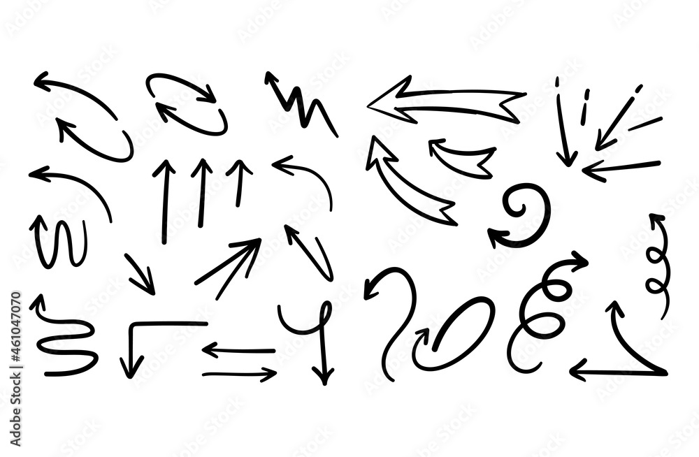 Arrow doodle set. Hand drawn set of arrows. Arrow doodle set. Hand drawn set of arrows.