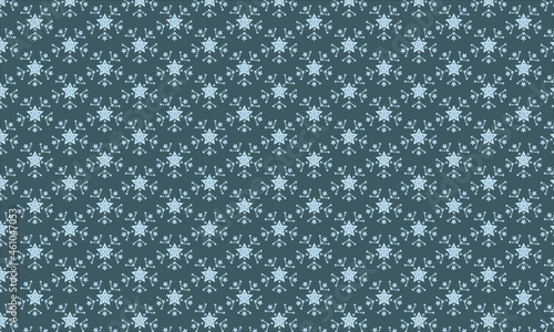 Falling snowflakes on blue background. Seamless pattern snowflake. Design texture winter season for prints. Repeat snow flakes. Vector illustration