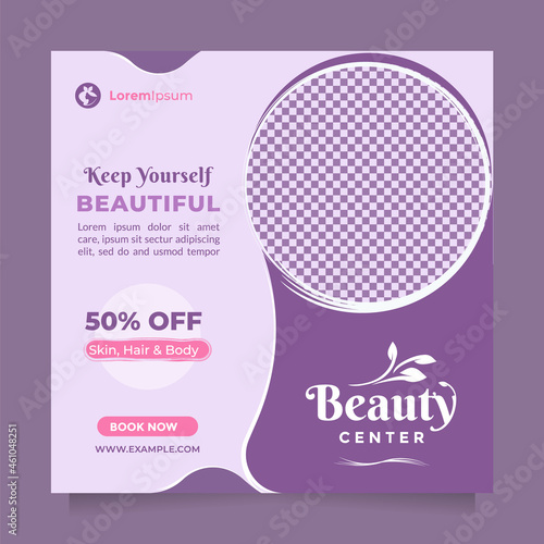 Beauty care service concept social media post and banner template. Creative promotion design concept of professional hair spa, hair mask, hair style, cosmetic sale or promotion, skin treatment, etc