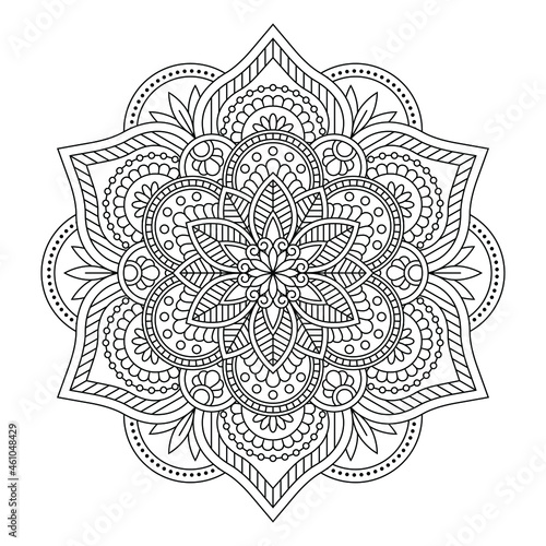 Vector black flower mandala. Line round vintage pattern for design isolated on white background. For coloring book, pillow, bed linen, utensils, stand for mugs, engraving