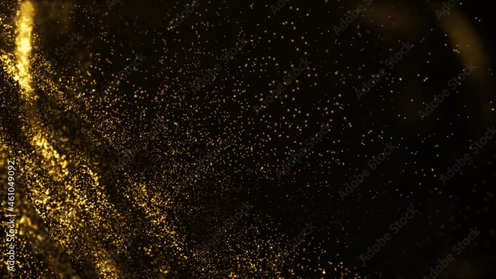 Gold dust particles fly in slow motion in the air lingering slowly. Dust Particles Background Bokeh Lights Background on Black Background 4k Footage Snow Particles Background. Gold dust particles fly in slow motion in the air lingering slowly. Dust Particles Background Bokeh Lights Background on Black Background 4k Footage Snow Particles Background.
