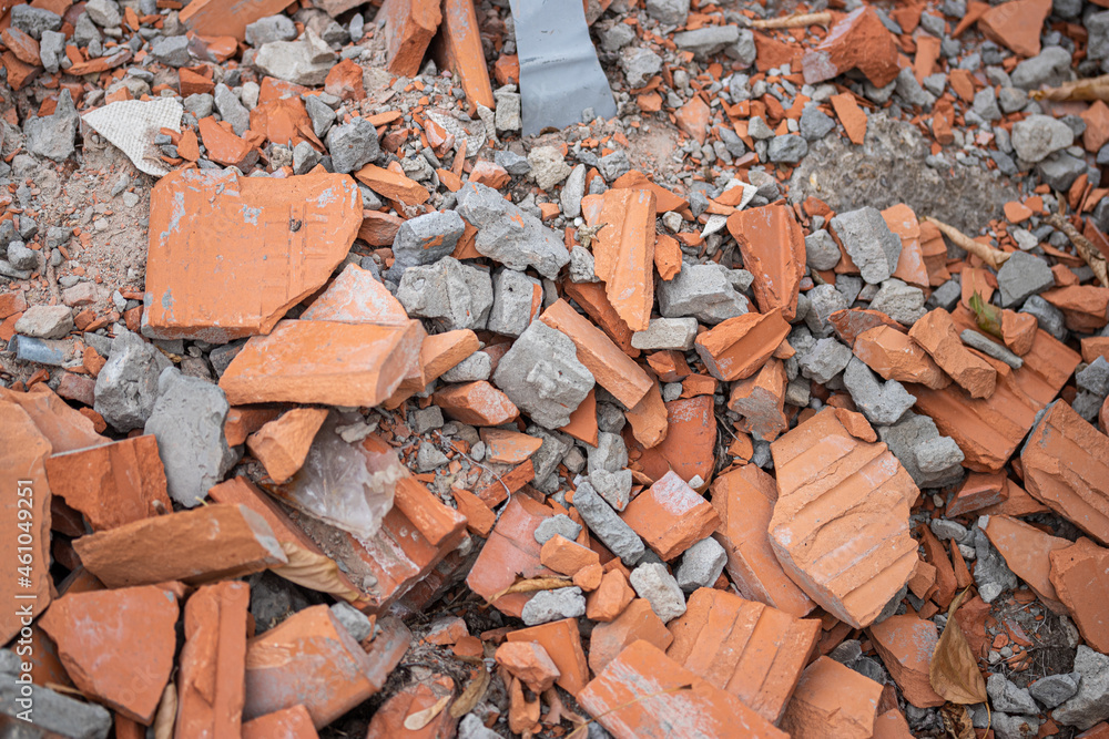 Fragments of broken bricks construction debris Fragments of broken bricks construction debris