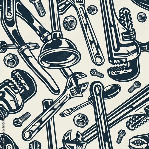 Plumbing vintage monochrome seamless pattern