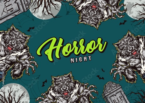 Halloween night vintage colorful template
