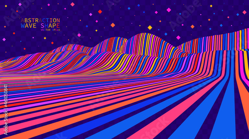 Vector color waves. Abstraction on a transparent background. Perspective optical illusions. Multicolored stripes, 3D vector illustration.