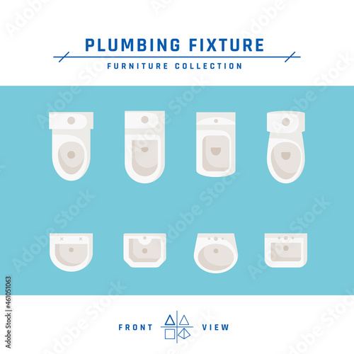 Types of toilets and sinks in flat style, vector