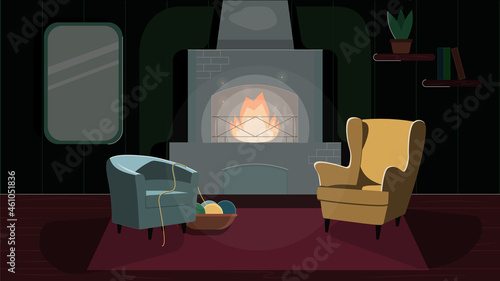 Cozy room with fireplace and armchairs