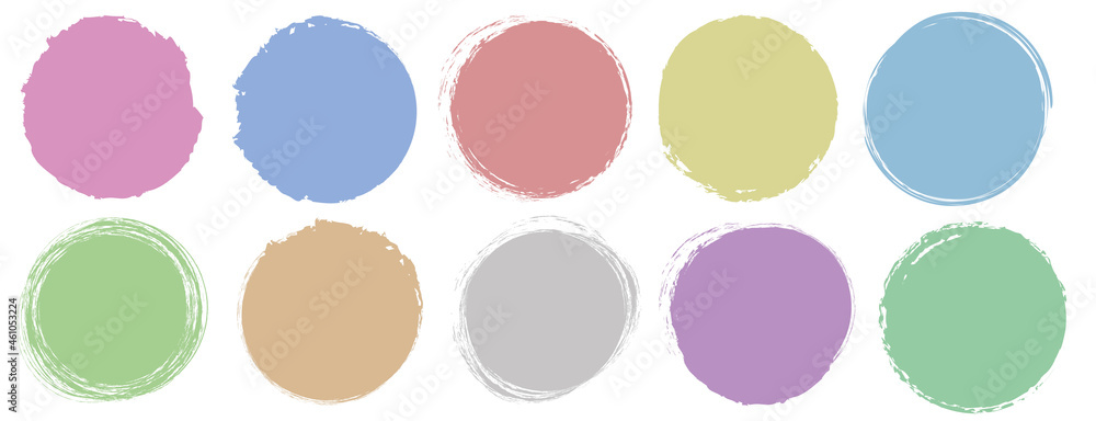 set of vector round brush painted ink stamp circle banner on white background set of vector round brush painted ink stamp circle banner on white background