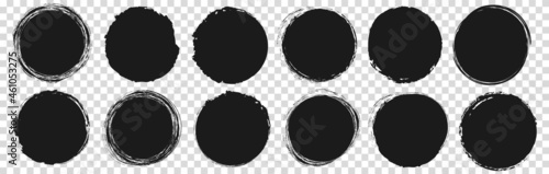 set of vector round brush painted ink stamp circle banner on transparent background