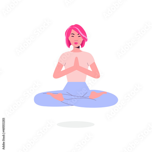 Wallpaper Mural Asian young woman yoga. Position lotus. Asian yoga girl isolated on the white background. Vector illustration Torontodigital.ca