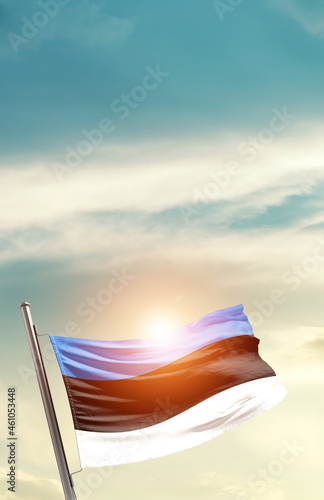Estonia national flag cloth fabric waving on the sky - Image