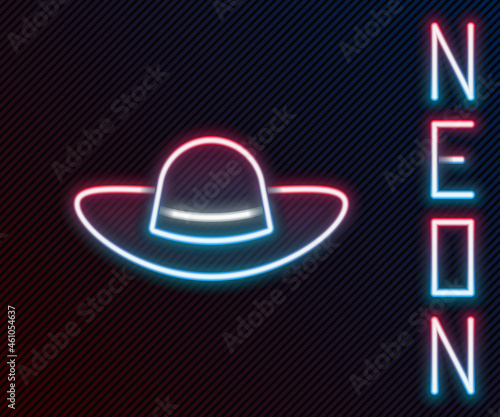 Glowing neon line Elegant women hat icon isolated on black background. Colorful outline concept. Vector
