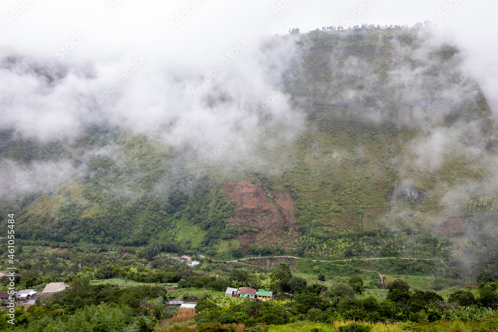 Mist and houses in Intag valley, Ecuador