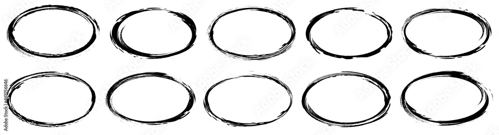 set of vector oval brush painted ink stamp circle banner on white background set of vector oval brush painted ink stamp circle banner on white background