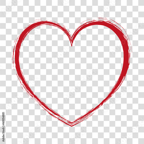 brush painted red ink stamp heart banner frame on transparent background
