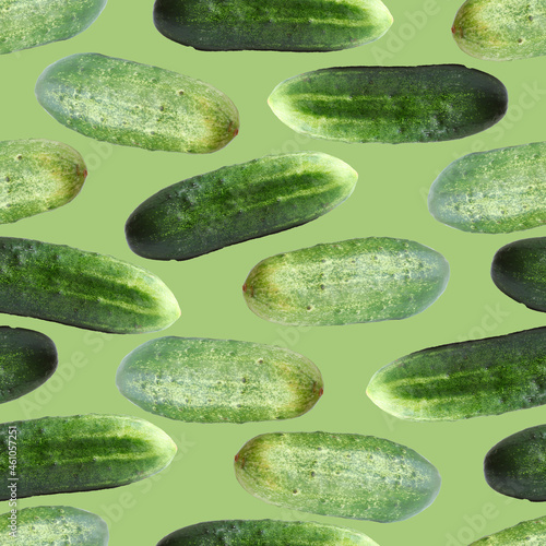 Green cucumbers seamless pattern. Green cucumbers. 