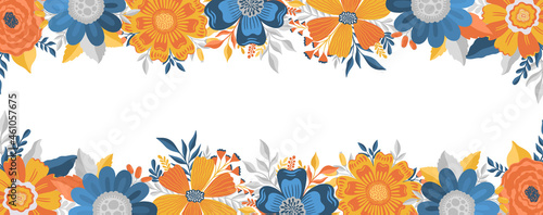 Flower elongate frame in elegant style.Vintage floral background.Romantic design template.