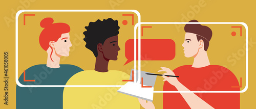 LGBTQ family psychotherapy online, Lesbian couple at a psychologist, Flat vector stock illustration with Internet psychotherapy, Psychological problems of LGBTQ couple