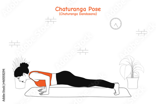 Woman doing yoga asana chaturanga or chaturanga dandasana