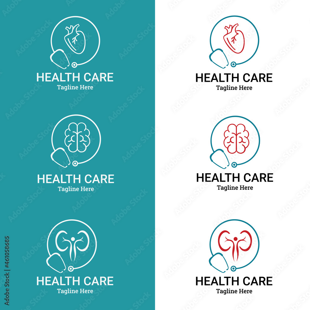 Brain Care Logo, kidney vector, Heart icon with stethoscope. Health Medical Logo template vector illustration design Brain Care Logo, kidney vector, Heart icon with stethoscope. Health Medical Logo template vector illustration design