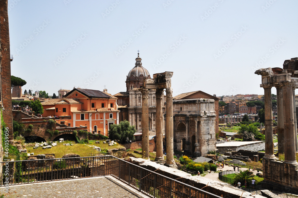 Panoramic view of the old ruins of the palace. Summer day. ... June 12, 2019, Rome, Italy.