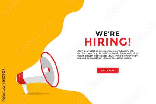 We are hiring banner with megaphone flat illustration