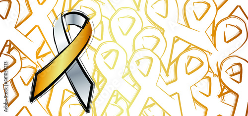 silver, gold ribbon awareness  for deafness people, Limited hearing pictogram banner. Deaf, meniere's disease, tinnitus. problem. Hearing disorders or impairment, Flat vector ribbons photo