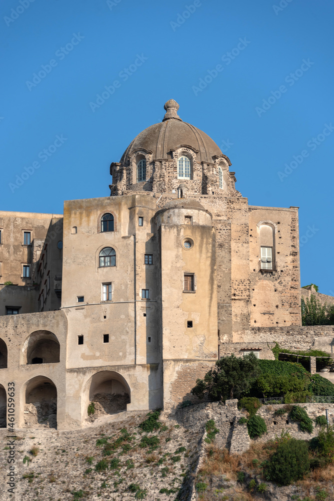 view of the Aragonese castle in Ischia