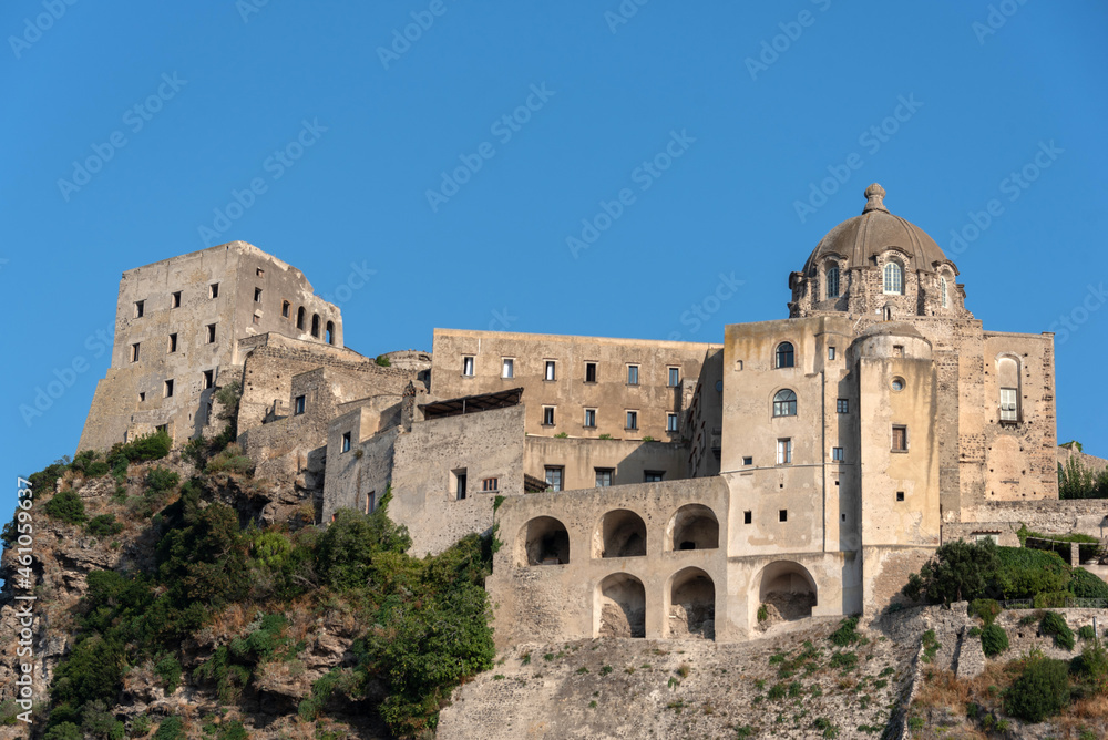 view of the Aragonese castle in Ischia