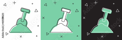 Set Sandbox with sand and shovel icon isolated on white and green, black background. Vector