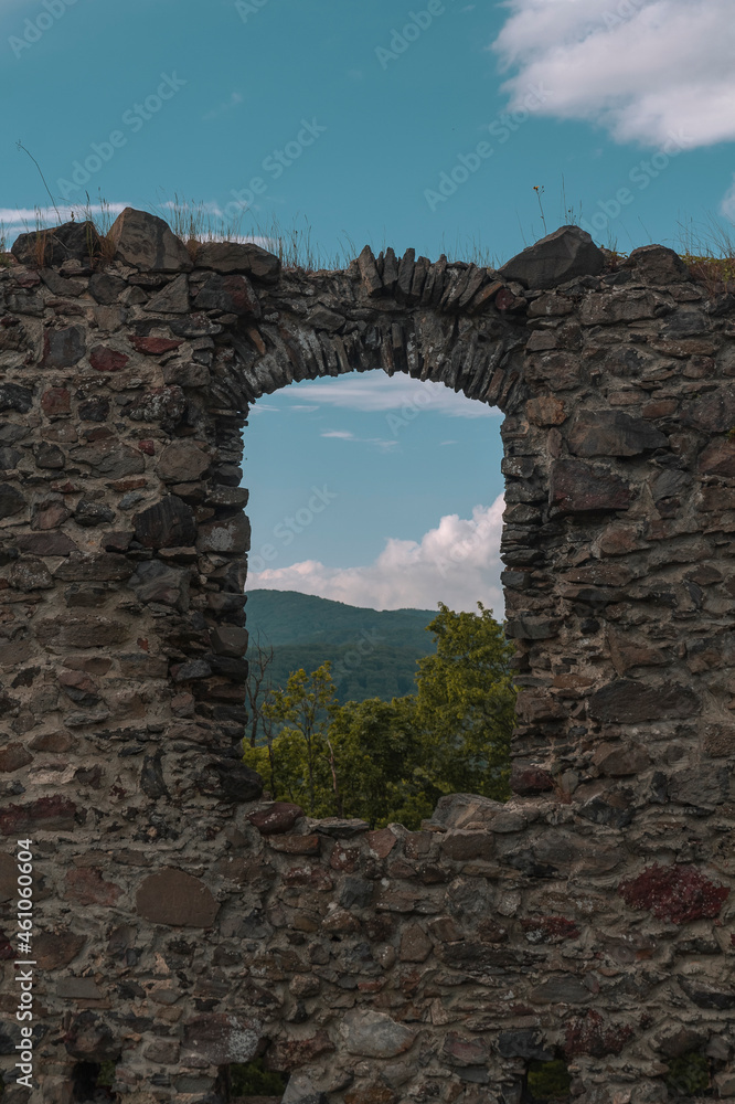 window in the ruined castle wall