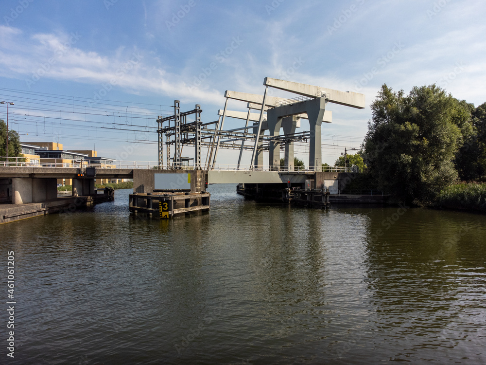 Railroad bridge over river Vecht in the Netherlands