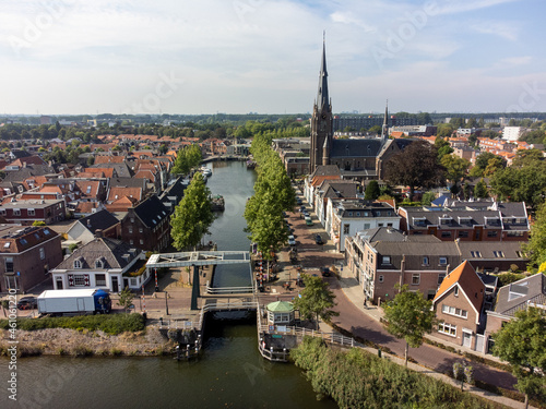 Photography City Weesp in the Netherlands along river Vecht, Aerial