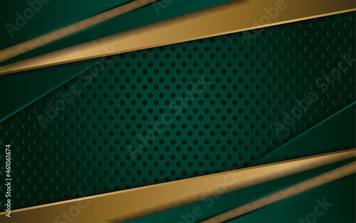 Abstract Futuristic Green Background Combined with Gold Element