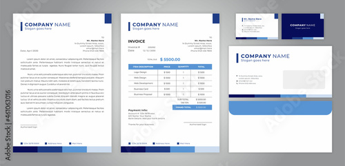 set of letter head, invoice, business card and envelope