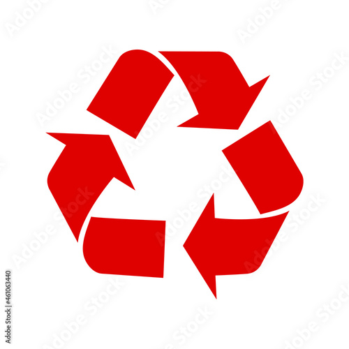 Red recycling sign on a white background. The universal recycling symbol.