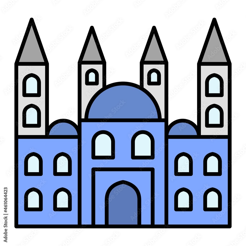 Vector Blue Mosque Filled Outline Icon Design