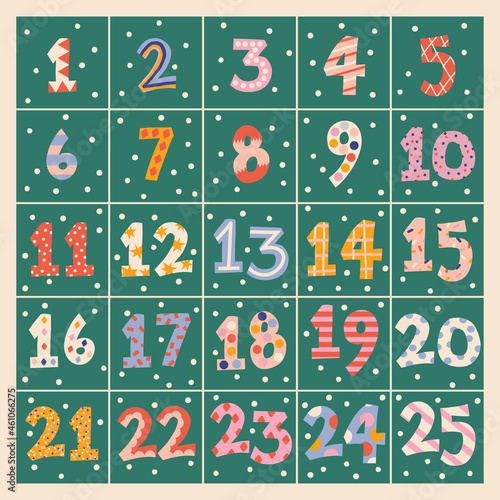 Christmas advent calendar design. Xmas poster.