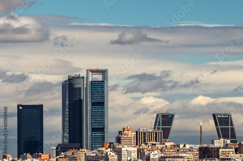 Wallpaper Mural Madrid, Spain- October 5, 2021: Panoramic view of the Cuatro Torres and the Kio towers of Madrid. Skile from Madrid. Financial zone Torontodigital.ca