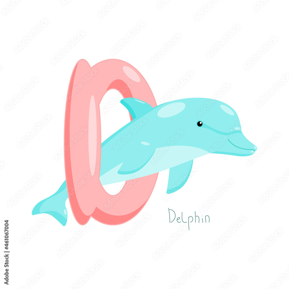 Letter D. Children's alphabet, cute dolphin. Vector illustration for learning English. Letter D. Children's alphabet, cute dolphin. Vector illustration for learning English.
