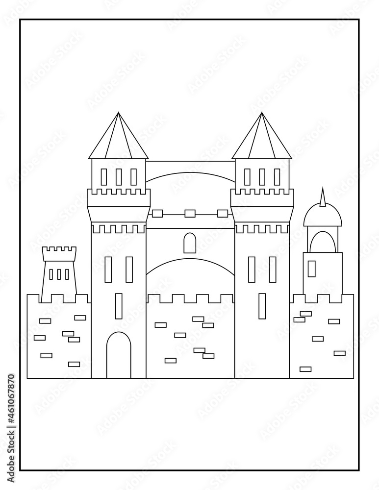 Coloring Book Pages for Kids. Coloring book for children. Princess Castle. 